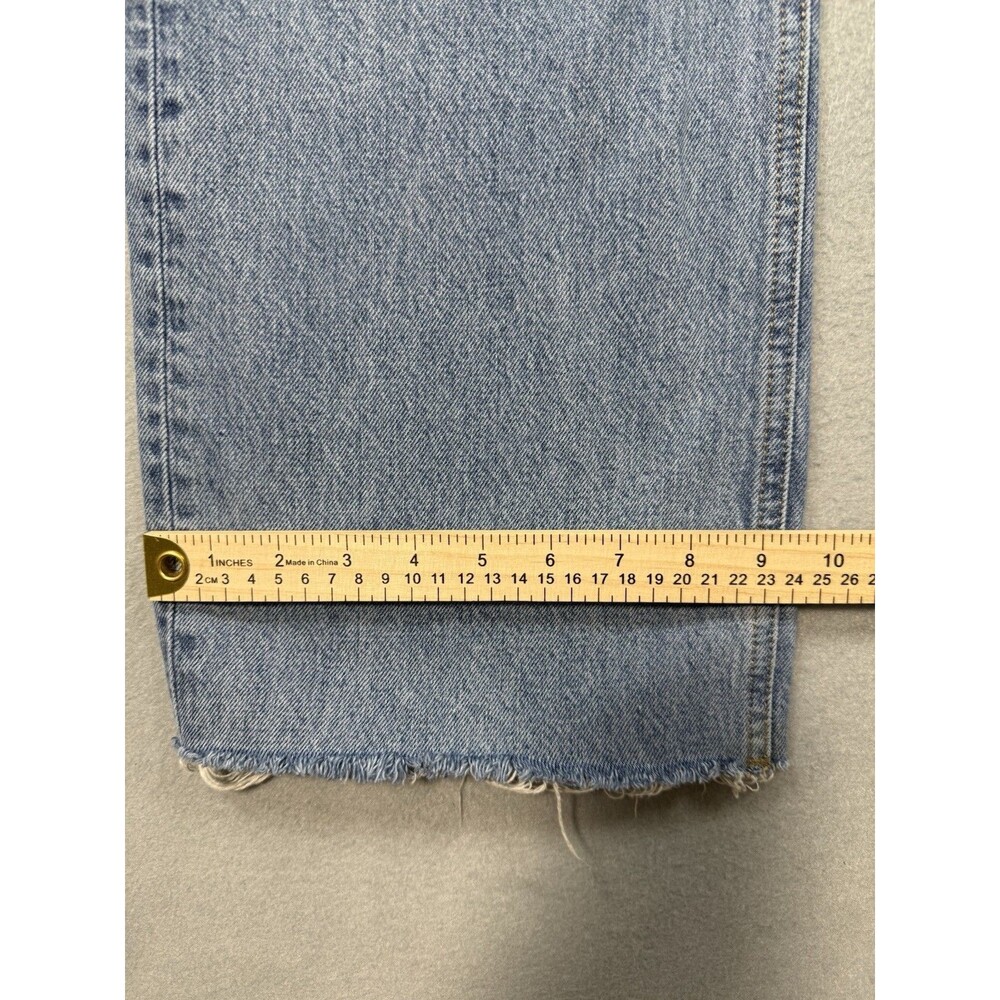 Zara Distressed Wide Leg Jeans Raw Hem Ripped Knee Blue Sz USA 4 EUR 36 - Picture 7 of 14